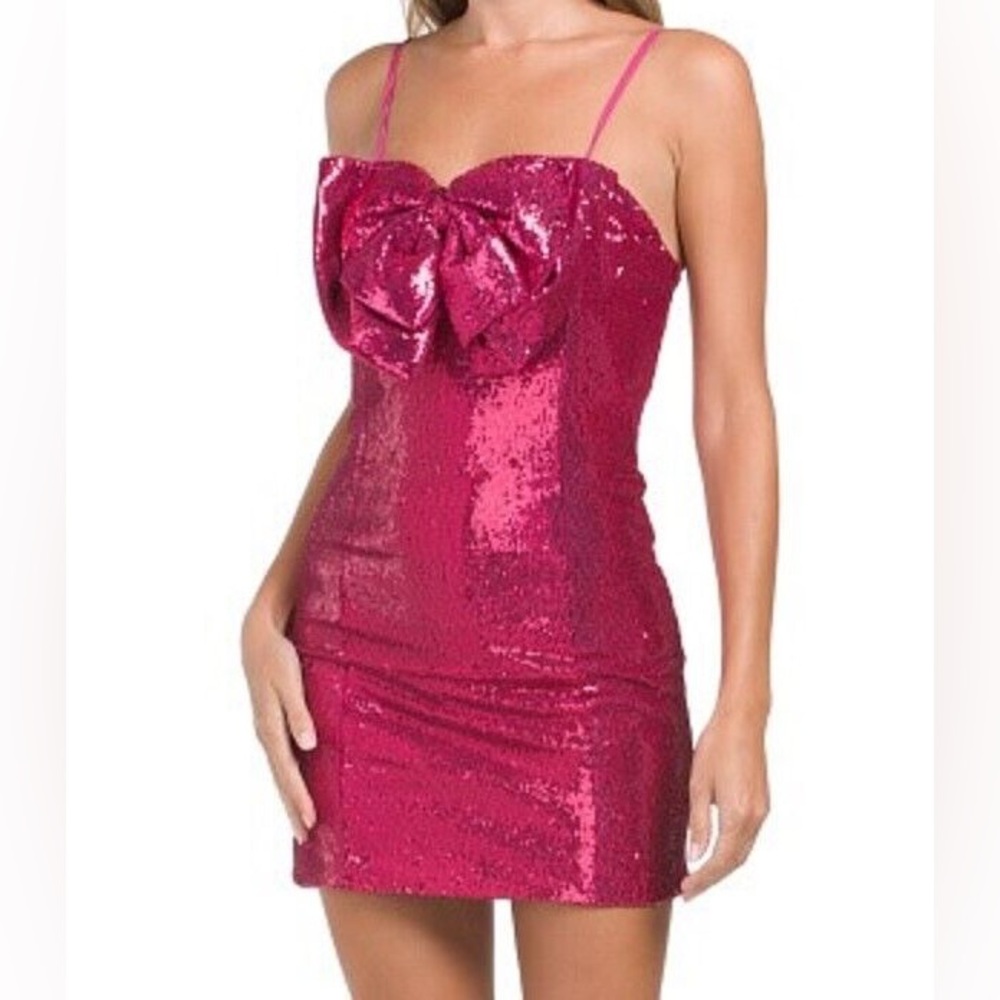 NWT Ronny Kobo Hot Pink Sequin Bow Mini dress